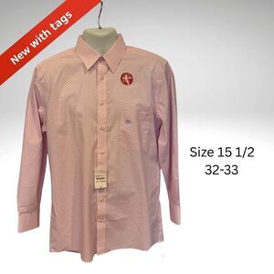 Stafford Men’s Pink Stripe Floral Button Down Shirt – 15.5 (32/33) – NWT